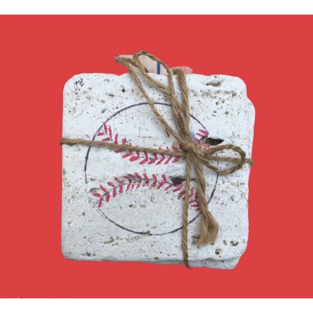 Set of 4 Natural Stone Baseball Drink Coasters